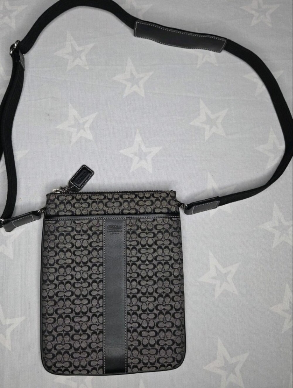 COACH Signature Stripe Crossbody Bag Black Grey Jacquard File Bag 7x9
